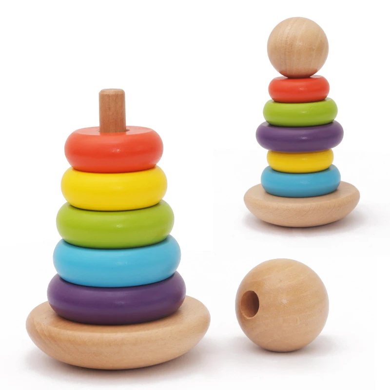 Infants Children Gifts Early Education Color Classification Bead-shaped Matching Box Rainbow Tower Set Enlightenment Wooden Toys