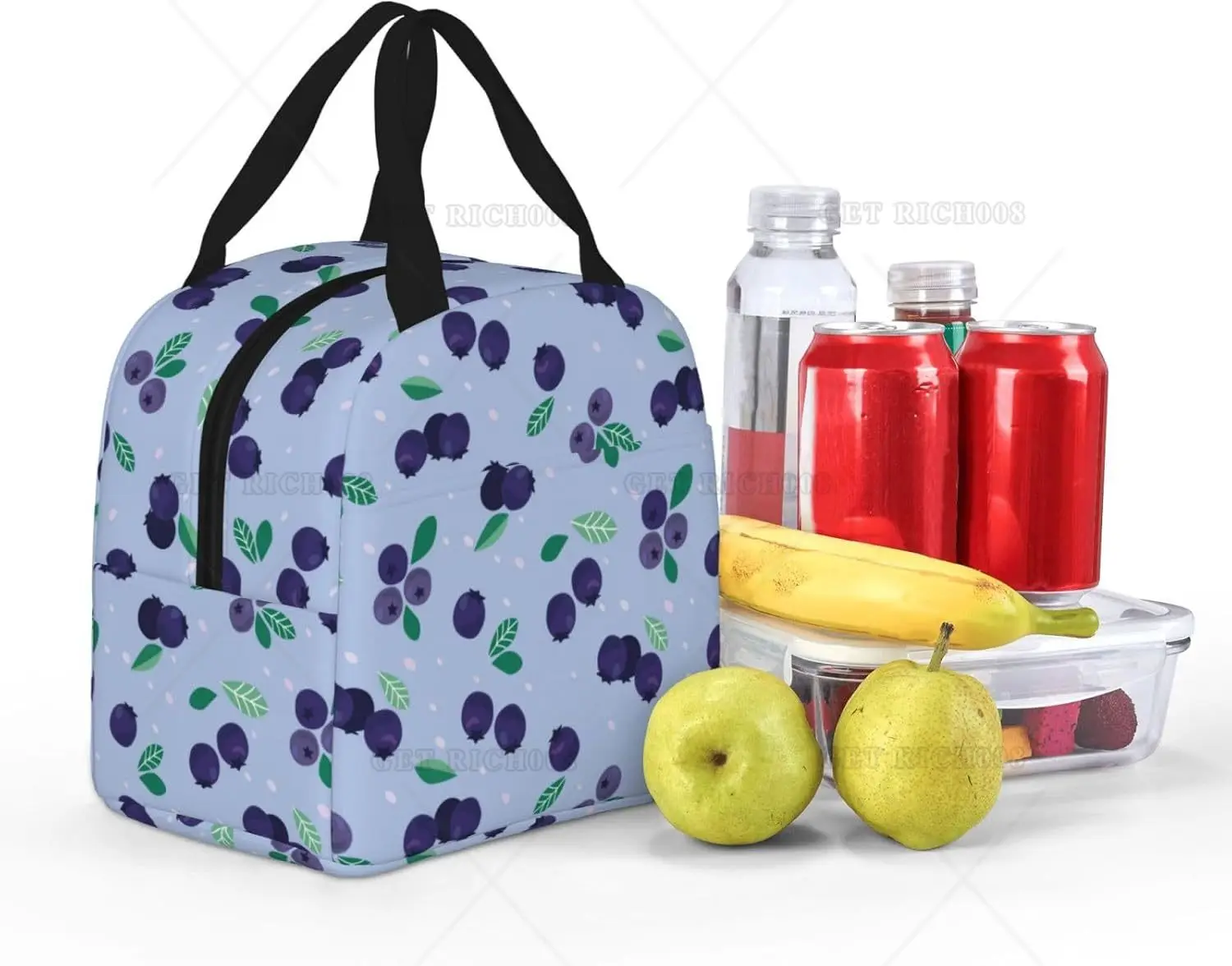 Insulated Lunch Bags for Men Women Work Cute Blueberry Blue Soft Cooler Bag Insulated for Travel Water Proof Small Adult
