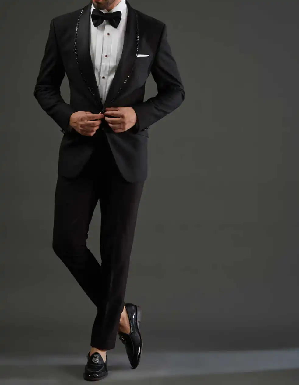 Simple Wedding Tuxedos Beaded 2 Piece Set Jacket Pants Men Suit Slim Fit Shawl Lapel One Button Evening Blazers  Customized