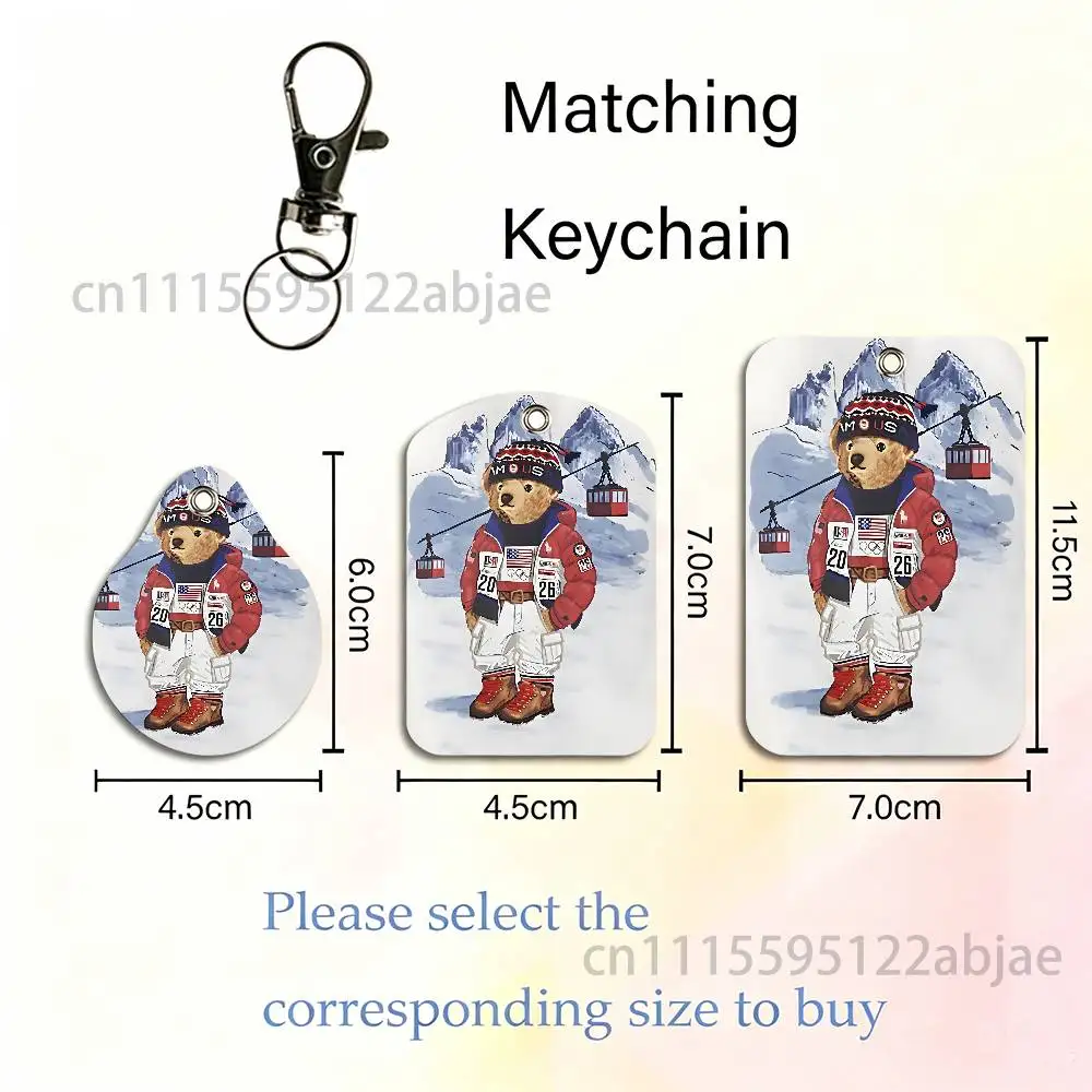 Fashion Bear P-PoloS Funny Card Case Leather Card Holder Keychain Key Ring Transportation Card Case With Lanyard