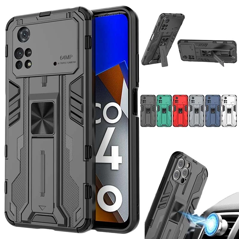 For Pocco M 4 Pro Case Car Magnetic Holder Armor Shockproof Phone Case For Xiaomi Poco M4 Pro 4G Poko Little M4Pro Back Cover