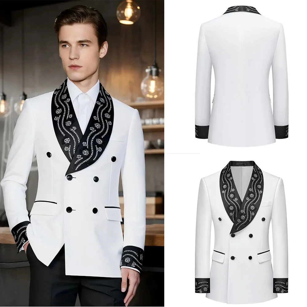 

Fashion Men's Wedding Suits 2 Pieces Blazer Double Breasted Evening Prom Grooms Slim Fit trajes para hombre Custom Made