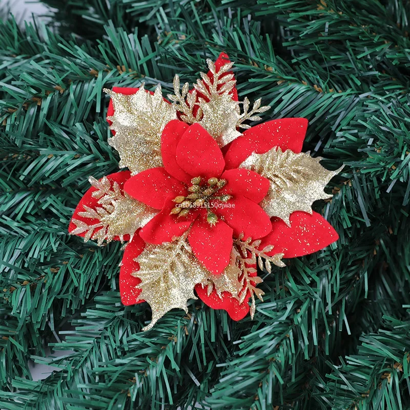 Artificial Christmas Flowers Christmas Tree Decoration Fake Flower Head Xmas Ornament New Year Gift Noel Home Decor Xmas Tree