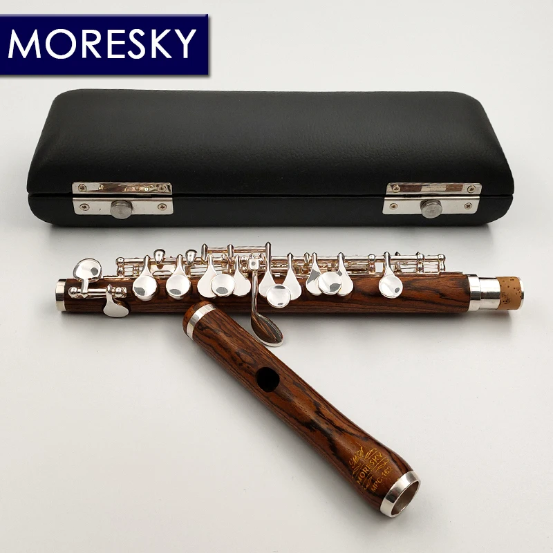 MORESKY Millettia Laurentii Piccolo C Key Cupronickel Flute Silver Plated Keys Wooden Body Material MPC-162