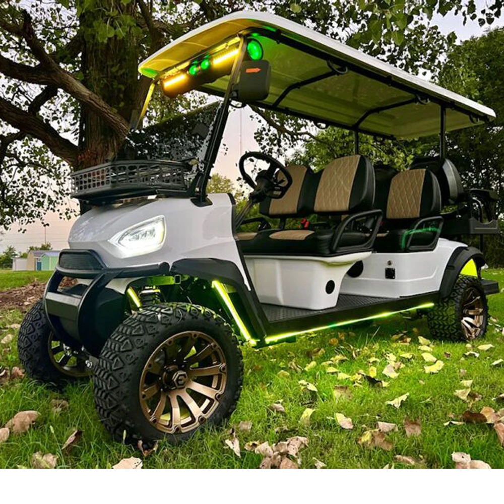 Hot Saling Utility Street Legal 60V 72V Lithium 6 Seater Electric Golf Cart with Roof Ambient Light Electric Lithium Golf Buggy