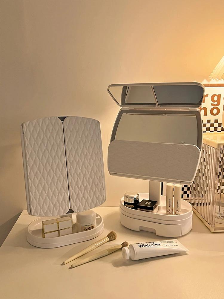 Makeup mirror with light, student dormitory desktop vanity mirror, rechargeable LED makeup mirror