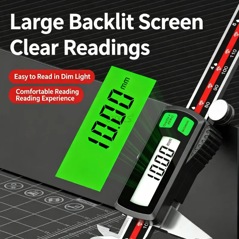 Stainless Steel Digital Caliper Rechargeable Large Green Backlight Screen Multifunctional Measuring Tool Precision Measurement