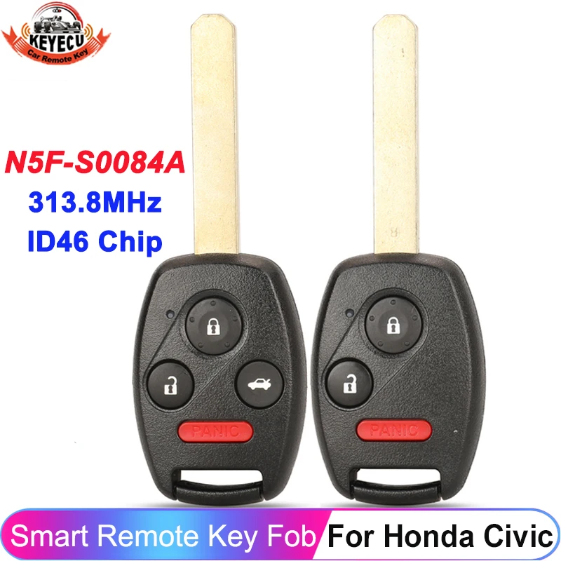 

KEYECU For Honda 313.8MHz Remote Car Key Keyless Entry Replacement Transmitter Chip 46 N5F-S0084A For Honda Civic 2006 - 2011