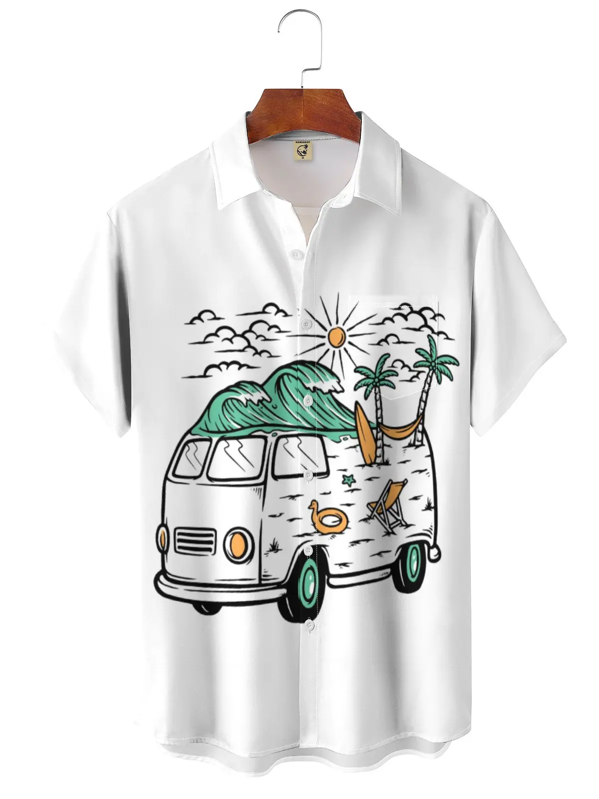 Letnia moda Męska koszula z krótkim rękawem Retro Klasyczny wzór samochodu Hip Hop Car Party Wear Oversized Top letnia koszula