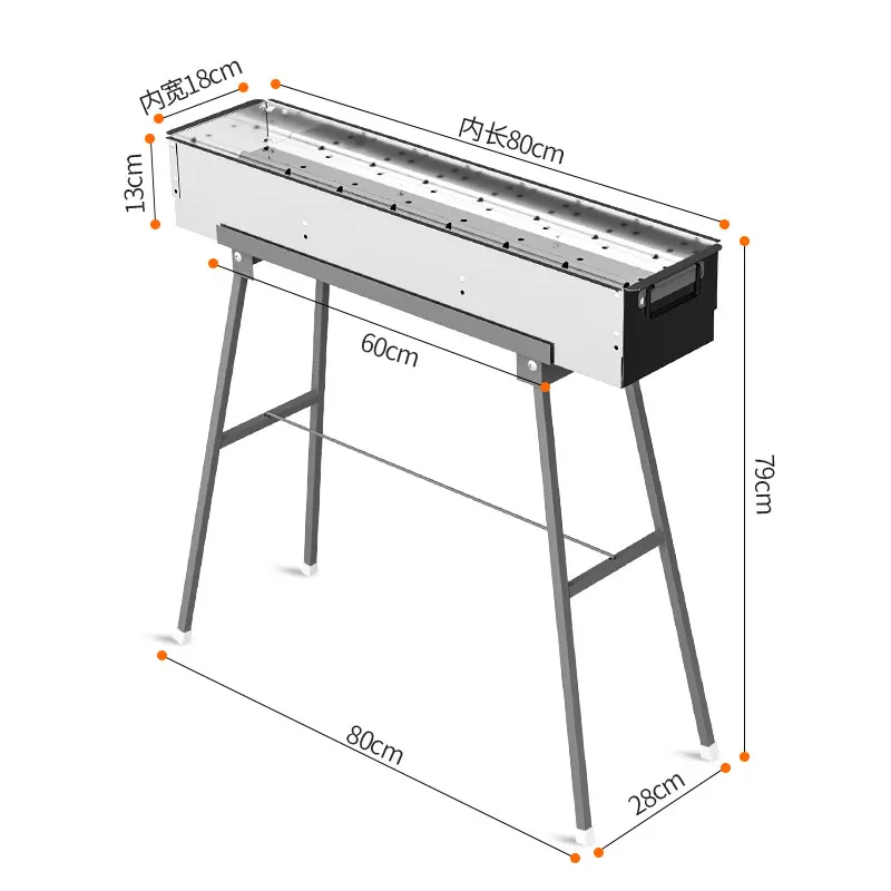 Stainless steel barbecue stove, home charcoal, outdoor large portable, enlarged grill for picnics