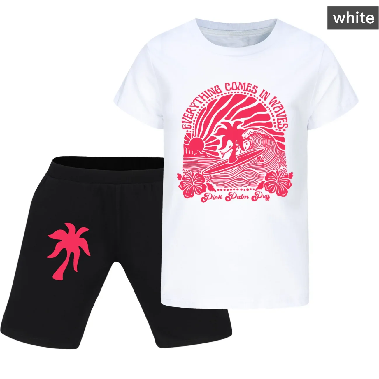 Nieuwe Roze Palm Puff Mode Meisje Jongens Korte Mouw Cartoon T-Shirt Tops + Korte Broek Pyjama Set Jongens Kerstkleding 3768