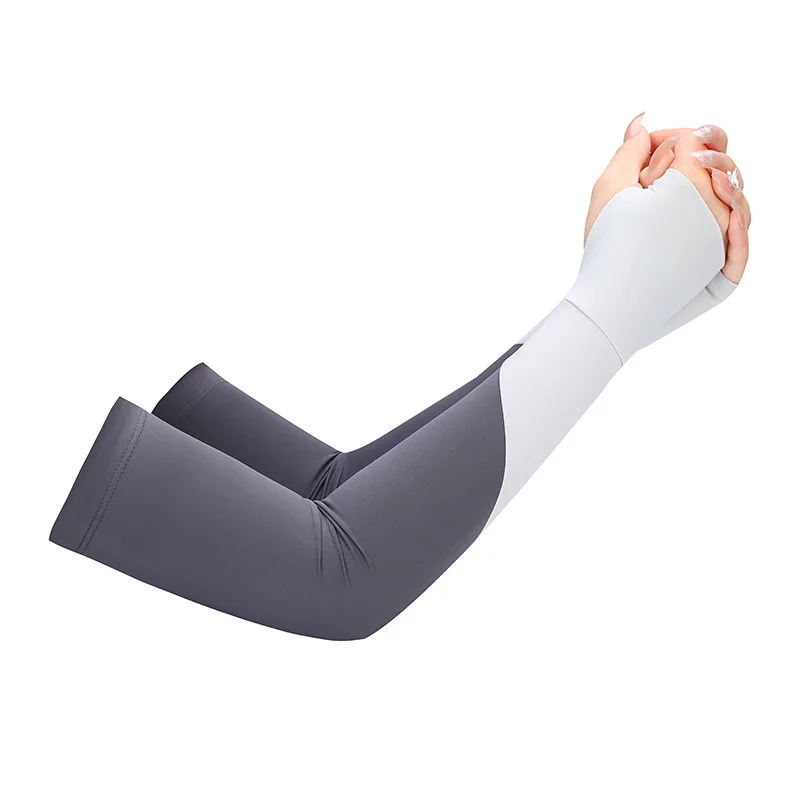 Women Summer UV Protection Ice Cooling Silk Arm Sleeves Two Tone Color Matching Outdoor Travel Sun Block Arm Guards Breathable