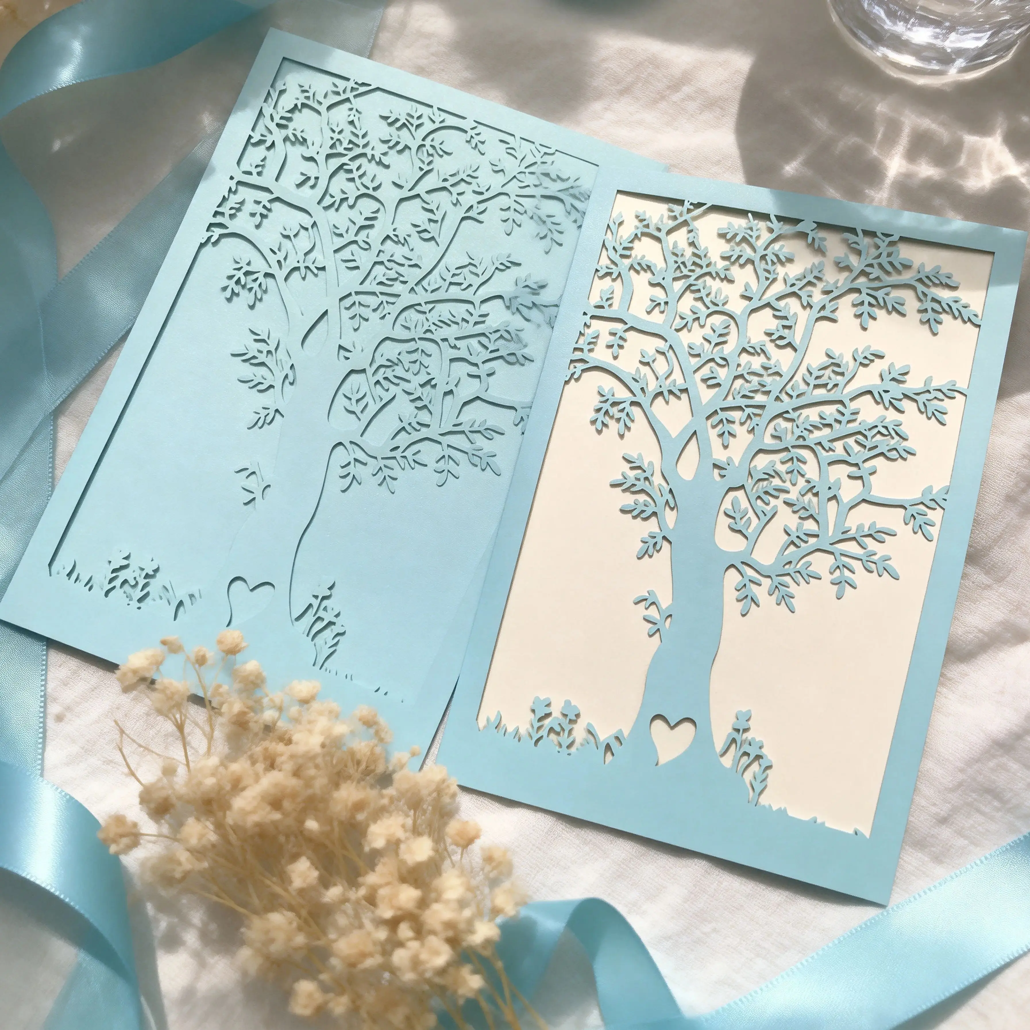 Custom10pcs Pearl Tree Laser Cut Wedding Invitation Cards Lace Greeting Card Invite for Marriage Birthday Party Gift Decoration