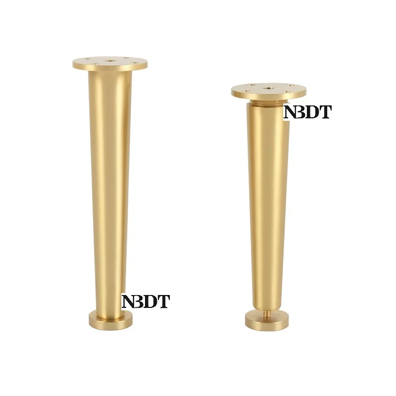 2Pcs Brass Taper Leg With Leveling Feet For Sofa Bed Furniture Cabinet