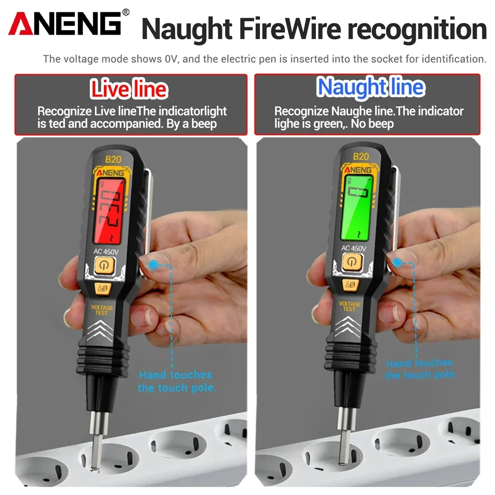 مفك الجهد المزدوج رئيس القلم ANENG B20 Smar مفك ثنائي الاستخدام مشقوق عبر متر 11 فولت ~ 450 فولت التيار المتناوب كشف الجهد تستر