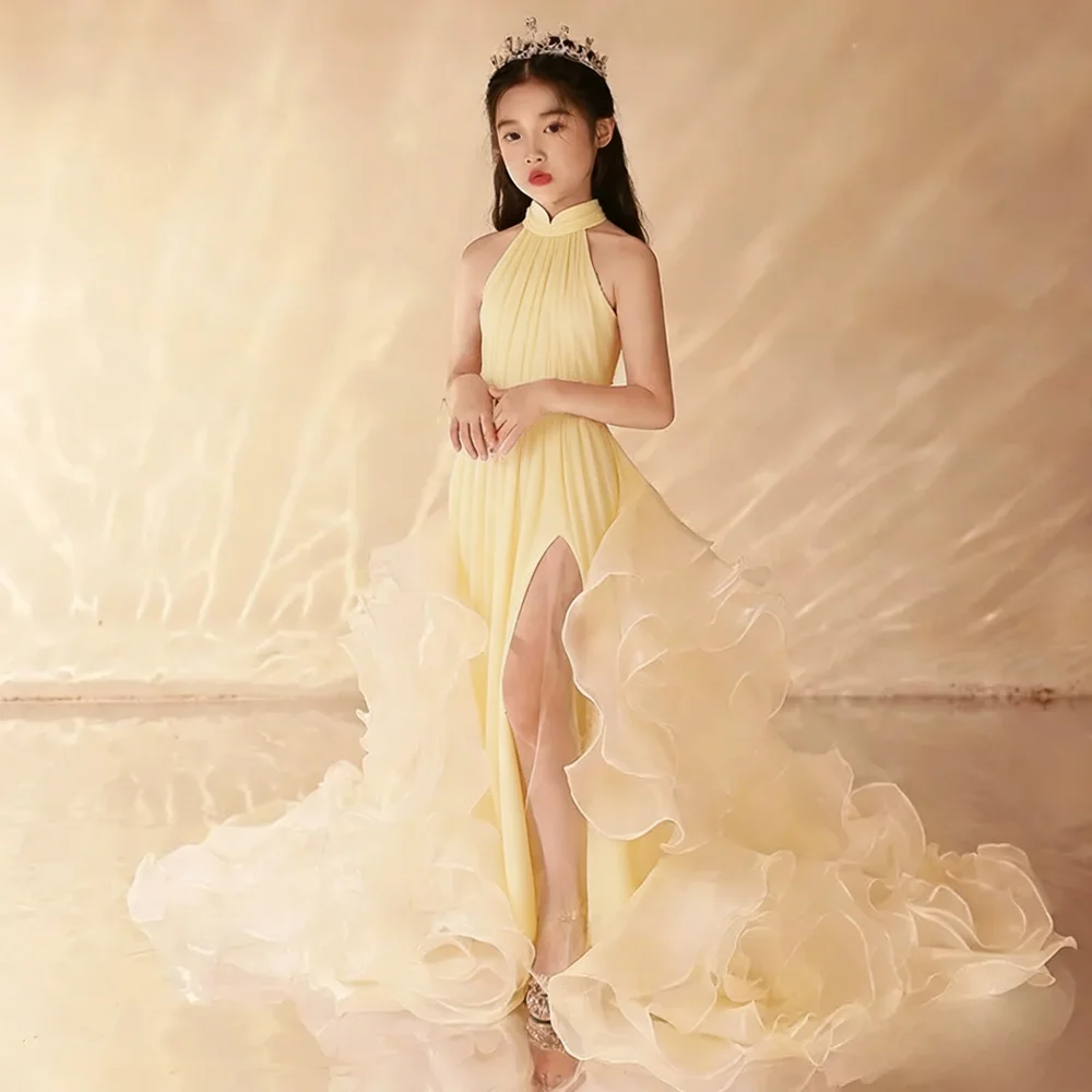 Performance Dress Girls  Princess Party  Children Outfit Formal Celebration Attire Pageant Mermaid Train Gown Host Piano Recital