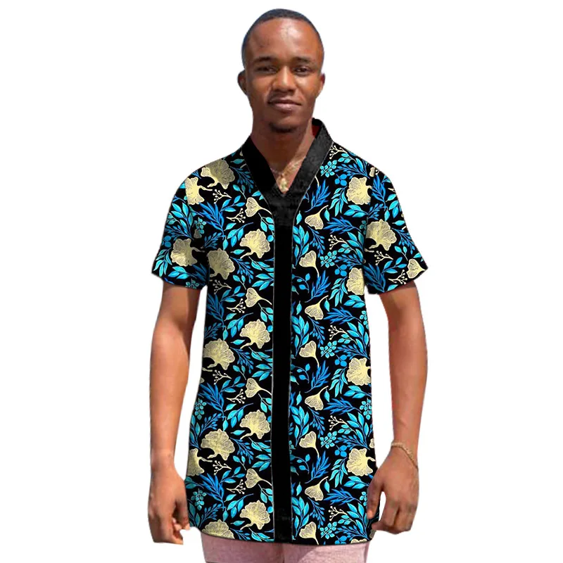 

Summer Fashion Men's Stand Collar Tops Tailor Original Design Guaranteed African Wax Shirts Party Wear