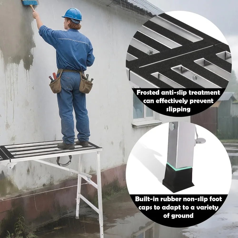 منصة سقالات قابلة للطي بارتفاع قابل للتعديل - سلم فولاذي محمول لإصلاح وصيانة المنزل، بطول 35-55 بوصة
