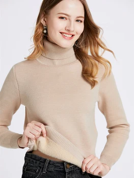 Thicken Velvet Turtleneck Sweater Women Korean Fashion Lined Warm Sueter Knitted Pullover Slim Top Winter Jersey Knitwear Jumper 3