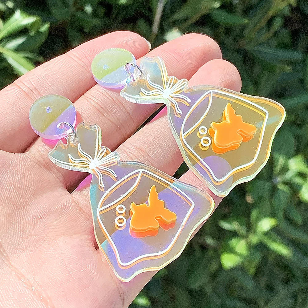 WELBACK Unique Handmade Creative Funny Acrylic Chic Hatchet Goldfish Film Umbrella Drop Dangle Earrings For Women Jewelry Gifts
