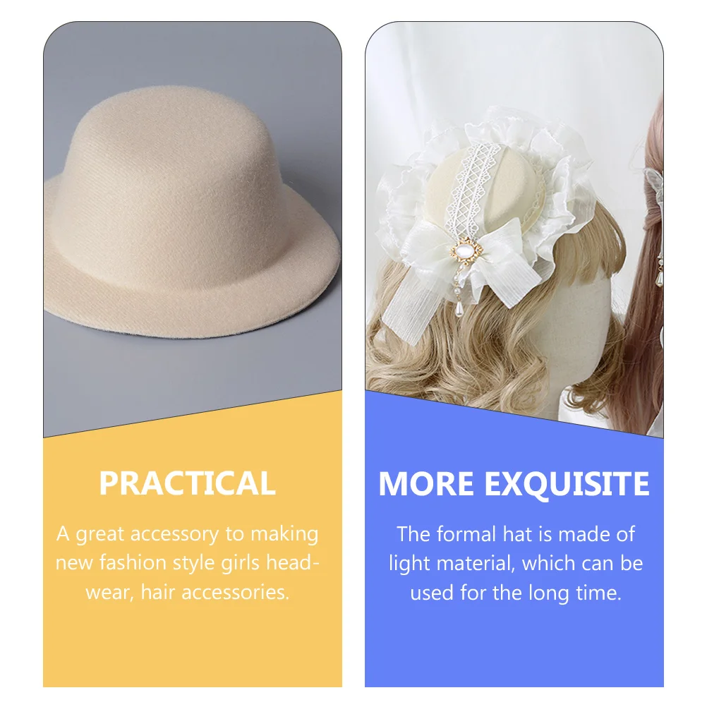 

4pcs Small Formal Hats DIY Tops Hair Clip Accessories Women Decorations Beige Mini Bowler Hat for Party