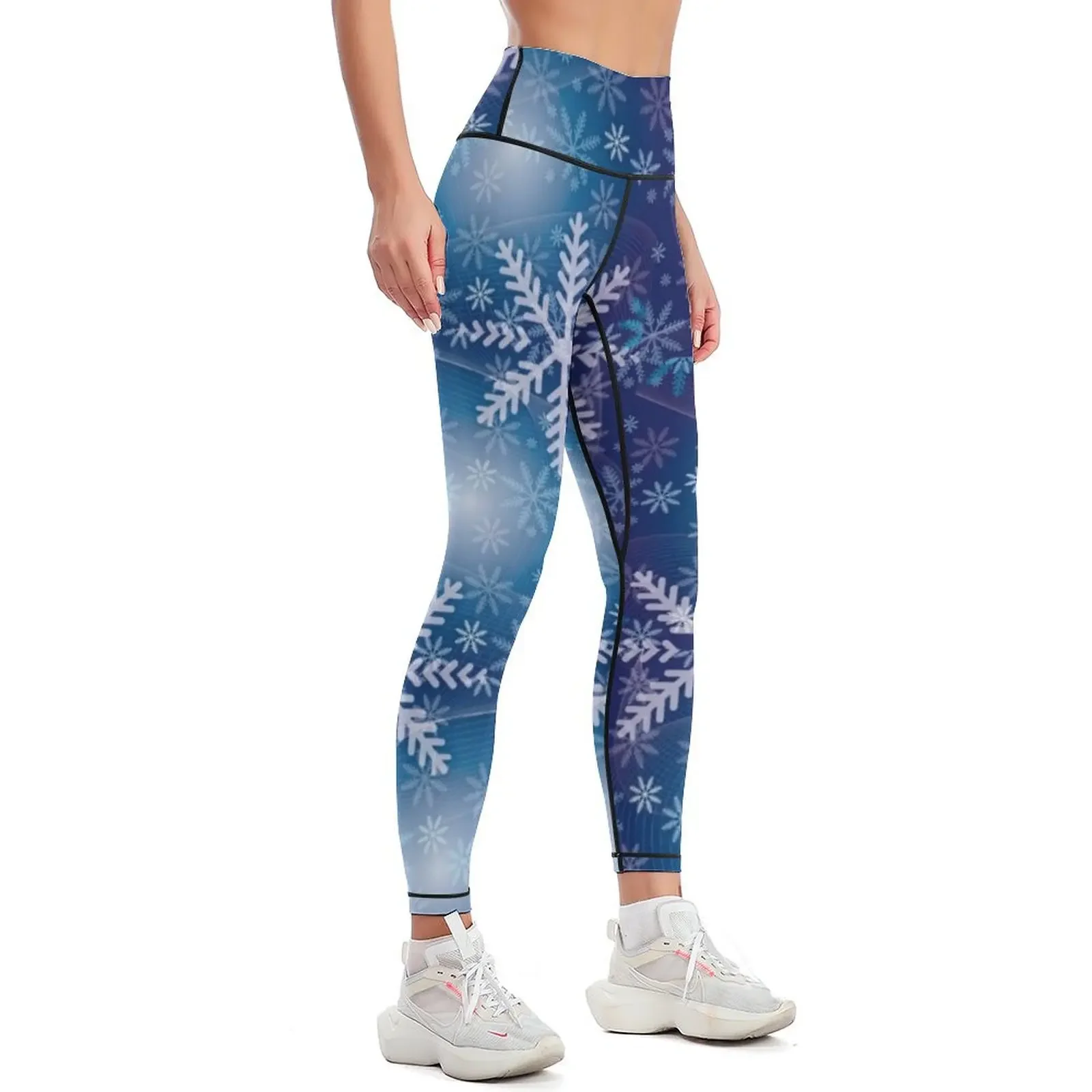 Whimsical Geometric Winter Snowflakes Leggings trousers push up legging sport pants Womens Leggings