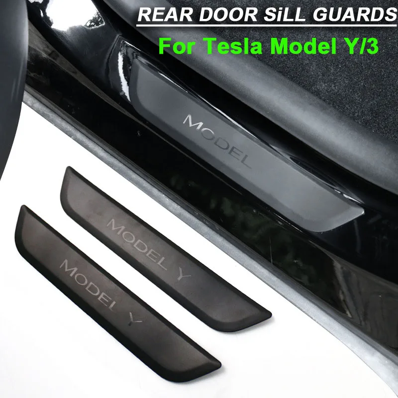 Rear Pedal Guard Protector for Tesla Model Y Rear Door Sill Anti-Scratch Welcome Pedal Seat Strip Decal Protective Accessories