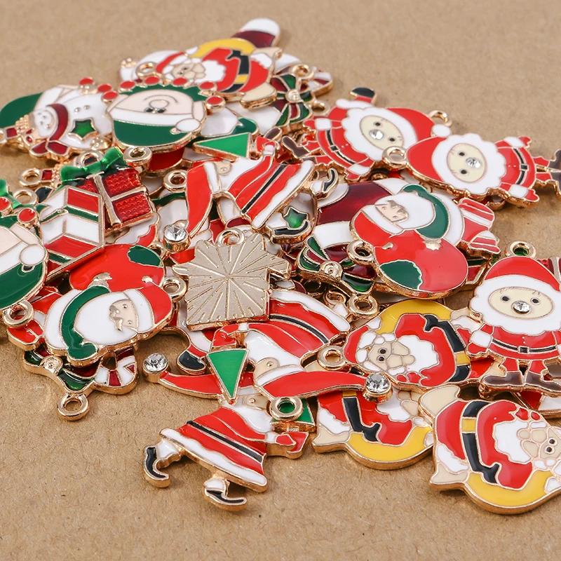 

10pcs Enamel Christmas Santa Claus Snowman Charms Pendants for Jewelry Making Earrings Bracelet DIY Necklace Accessories