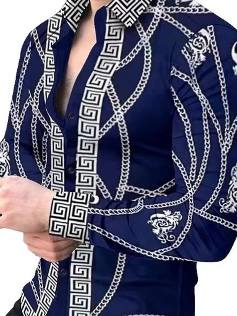 

Ретро-рубашка с 3D-геометрическим принтом, приталенного кроя, с длинными рукавами, в городском стиле, с контрастными цветами, модная, универсальная, для полных размеров.