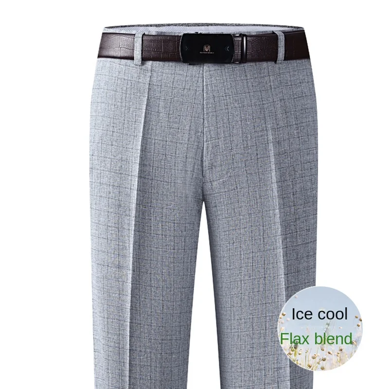 

Higt Waist Flat Summer Mens Pants Thin Loose Business Linen Casual Pants Men Khaki Black Formale Trousers For Male Size 42 44