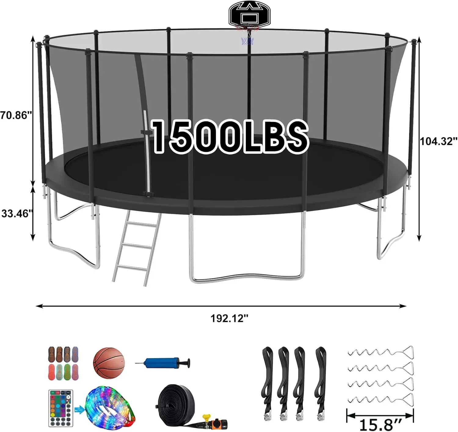 Tranpoline 1500LBS 16 15 14 12 10 8 FT Tranpoline for 7 10 Kids and Adults Windproof Outdoor Tranpoline with Enclosure Net Baske