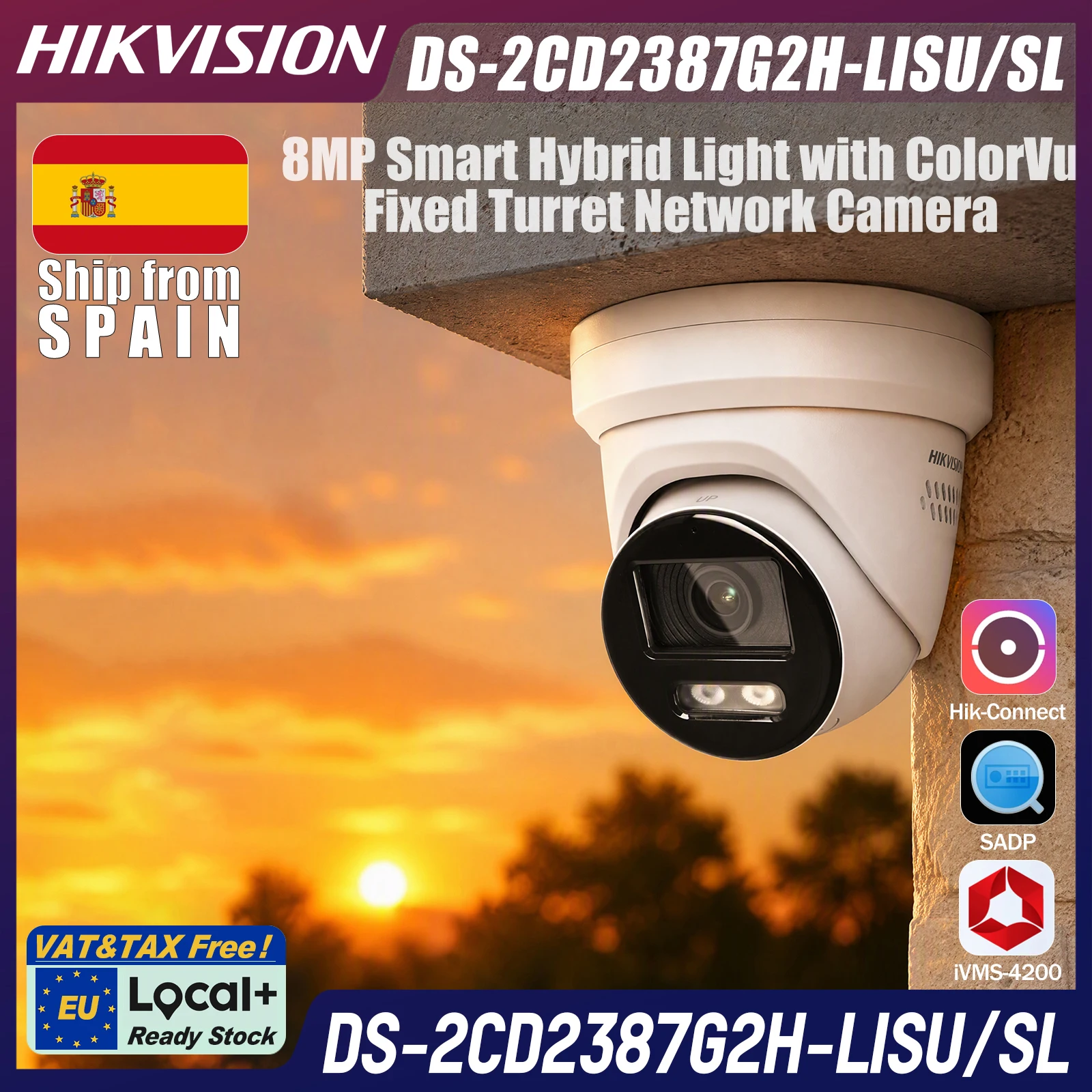 DS-2CD2387G2H-LISU/SL Hikvision telecamera turret bianca 2.8mm 8MP ColorVu Smart Hybrid Light, F1.0, 130dB WDR, IR e luce bianca 30m, audio bidirezionale integrato, strobo bianco, PoE, IP67