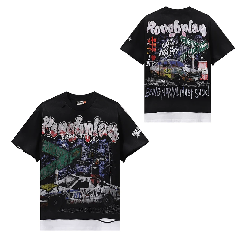 American Style Trend Diamond Embroidered Rough Play Short Sleeved New Print Streetwear Men's Women's T-shirt