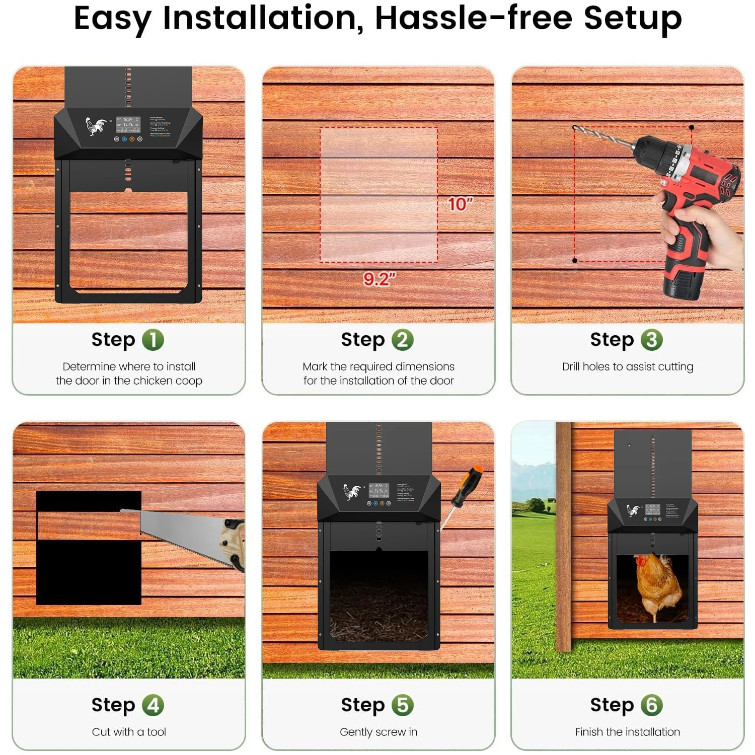 大型自動インテリジェント鶏小屋ドア、使いやすく、効率的な挟み込み防止と侵入防止、取り付けが簡単