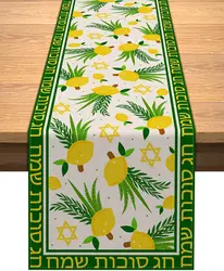 Happy Sukkot Linen Table Runner Sukkah Etrog Lulav Jewish Festival Holiday Party Decor Kitchen Dining Room Table Home Decoration