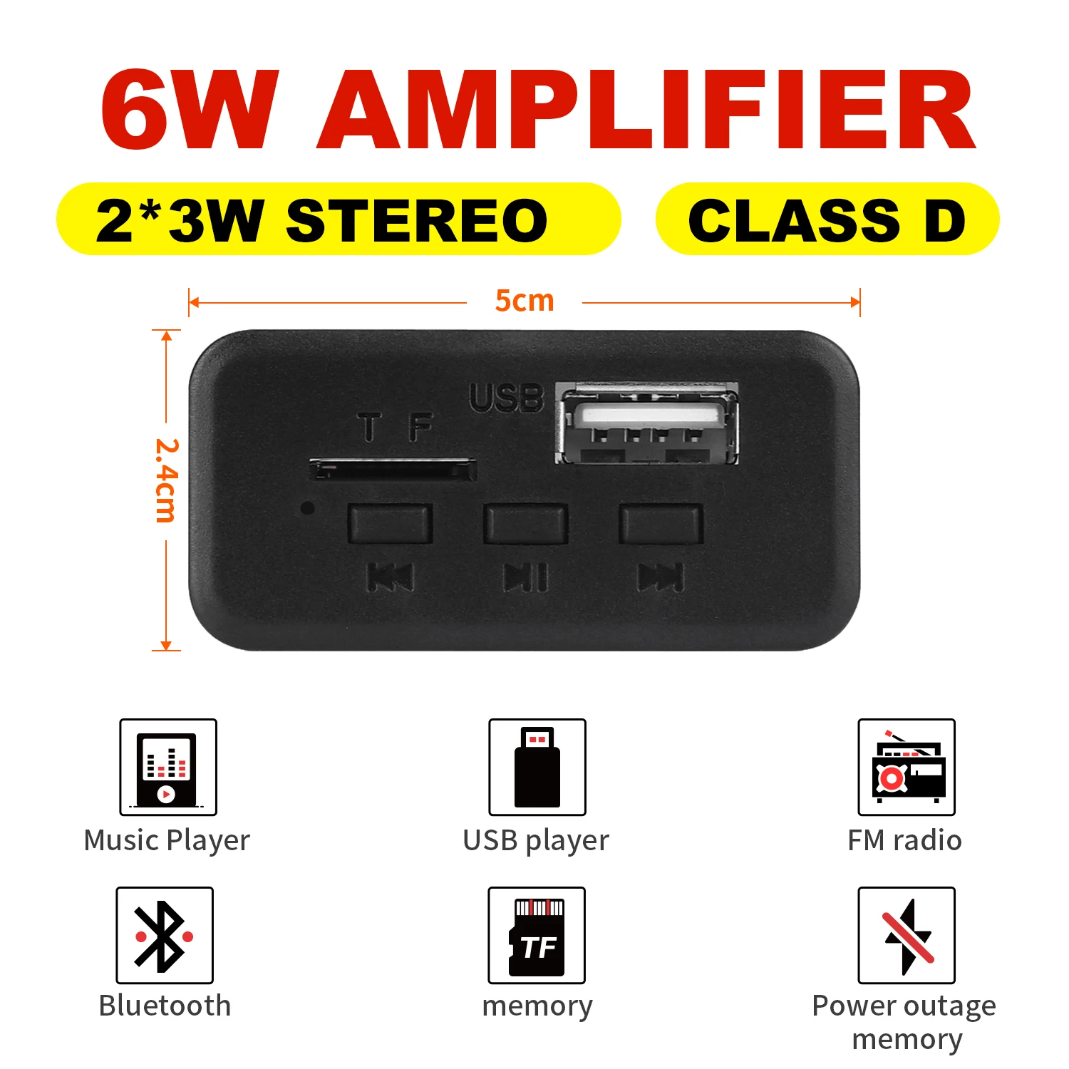 6W amplificatore Bluetooth scheda di decodifica MP3 microfono lettore Mp3 per auto registrazione USB Radio FM AUX per altoparlante vivavoce Audio