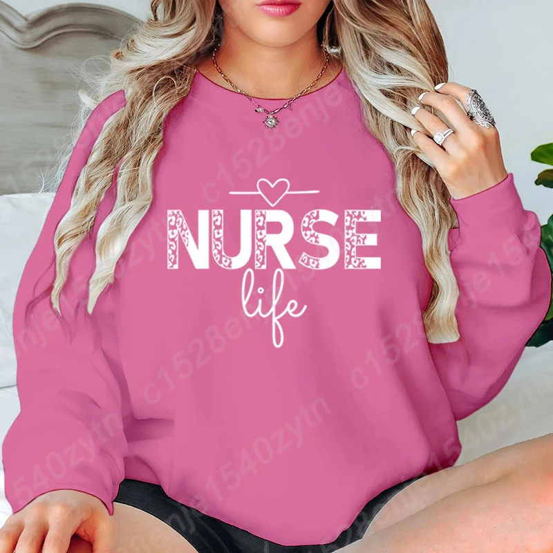 

Nurse Life Graphic Round Neck Sweatshirts Women Hot Selling Soft Sweatshirts Fashion Solid Color Tops Ladies Hoodeless Pullovers