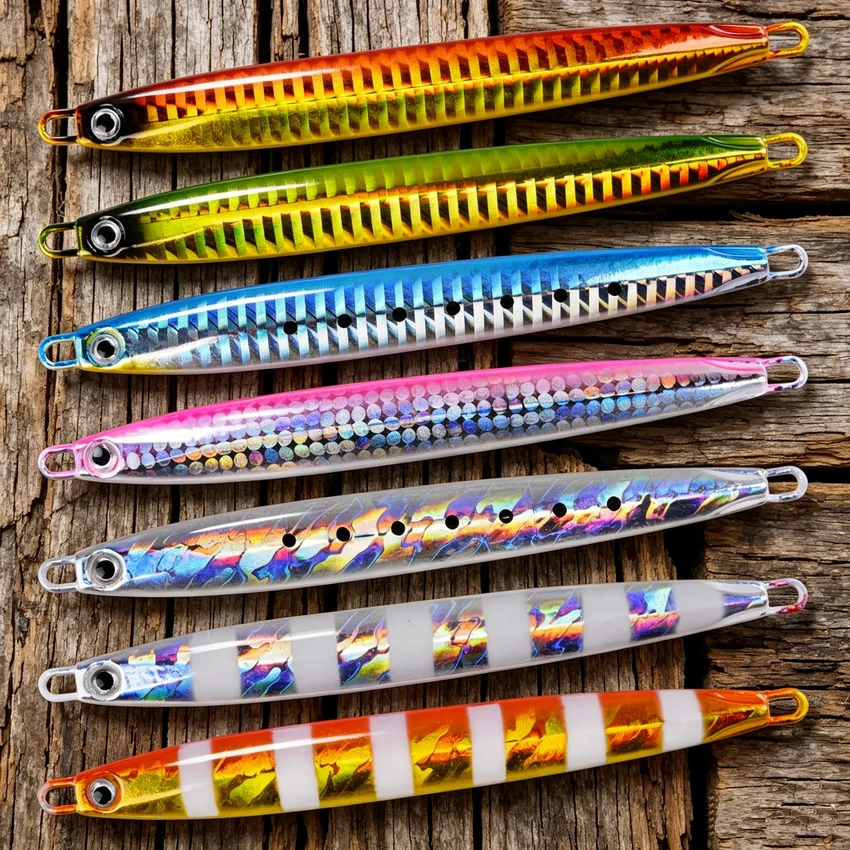 7 adet süper ince SSZ Metal döküm Jigs 60G 40G 30G 20G 10G kıyı sürükle döküm Jig kaşık deniz balıkçılığı cazibesi yapay yem mücadele