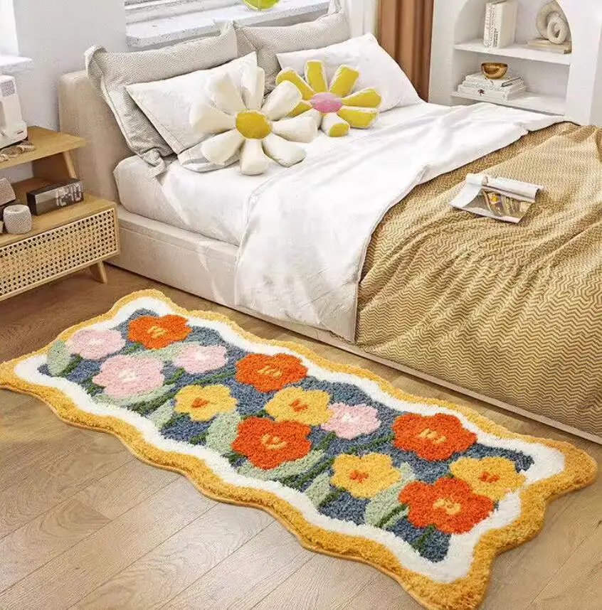 American Tulip Floral Carpets for Bedside Bathroom Entrance Door Mat Area Rugs Anti-slip Mat Colorful Flower Plush Rug Tapis