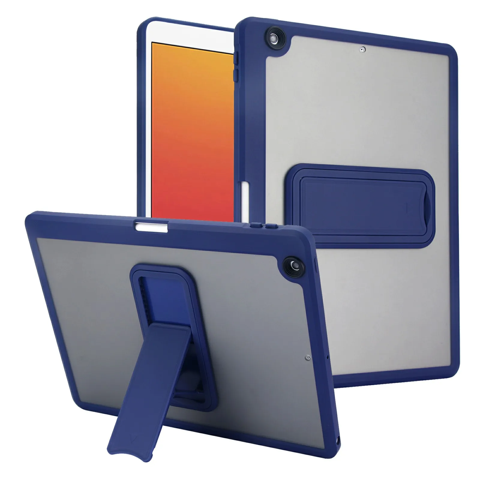 Tablet Case For iPad 10.2 (2021) / (2020) / (2019) Pencil Slot Kickstand Acrylic + Silicone Cover - Dark Blue