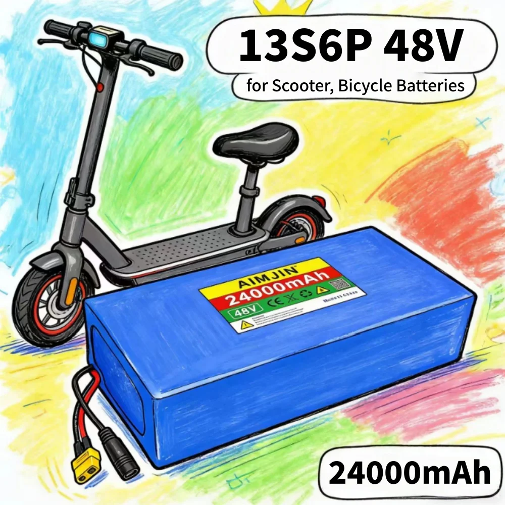 

48V 24Ah 2000W High Capacity 13S6P 18650 Li-Ion Battery Pack for 54.6V Bicycles with Optional Built-in BMS Plug And 54.6V Charge