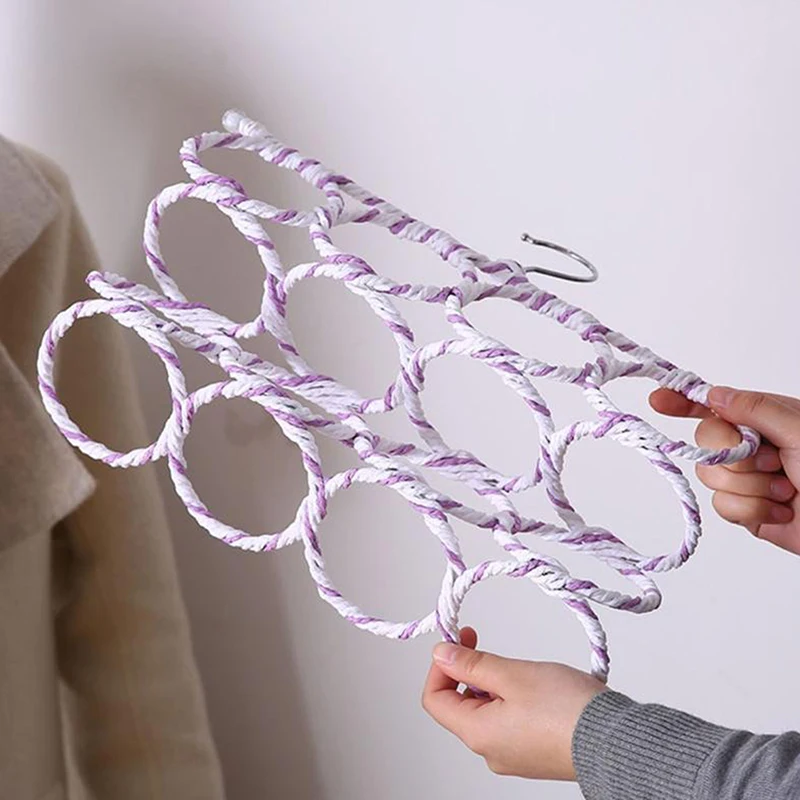 Scarf Holder Foldable Tie Belt Hook Shawl Scarves Organizer Rattan Weave Hanger Wardrobe Storage Holder Display Rack