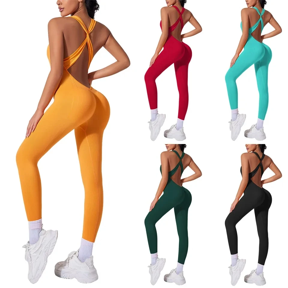 

Solid Yoga Jumpsuit One-Piece Outfit Seamless Fitness Bodysuit Workout Clothes For Women Sportwear Hip-Lifting Activewear