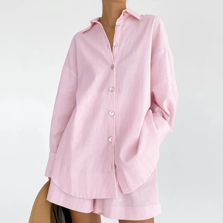 Shorts Pant Set Women Two Piece Sets Pajama Loungewear Turn Down Collar Matching Sets Shirt Tops Short Pants Y2k Streetwear