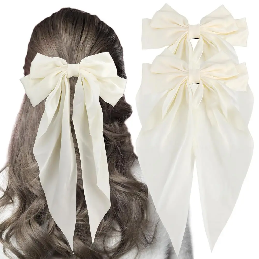 2Pcs/Set Elegant Bow Ribbon Hair Clip Women Spring Clips Hair Accessories for Women Girls Satin Ribbon Big Bows Hairpin