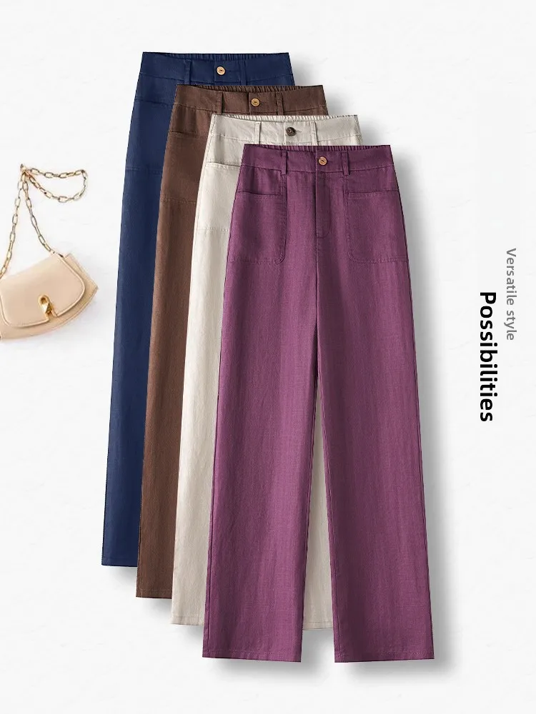 

Женские летние тонкие брюки с высокой талией и прямым кроем, защита от солнца, новый стиль, льняные, широкие штанины, повседневные, узкая версия