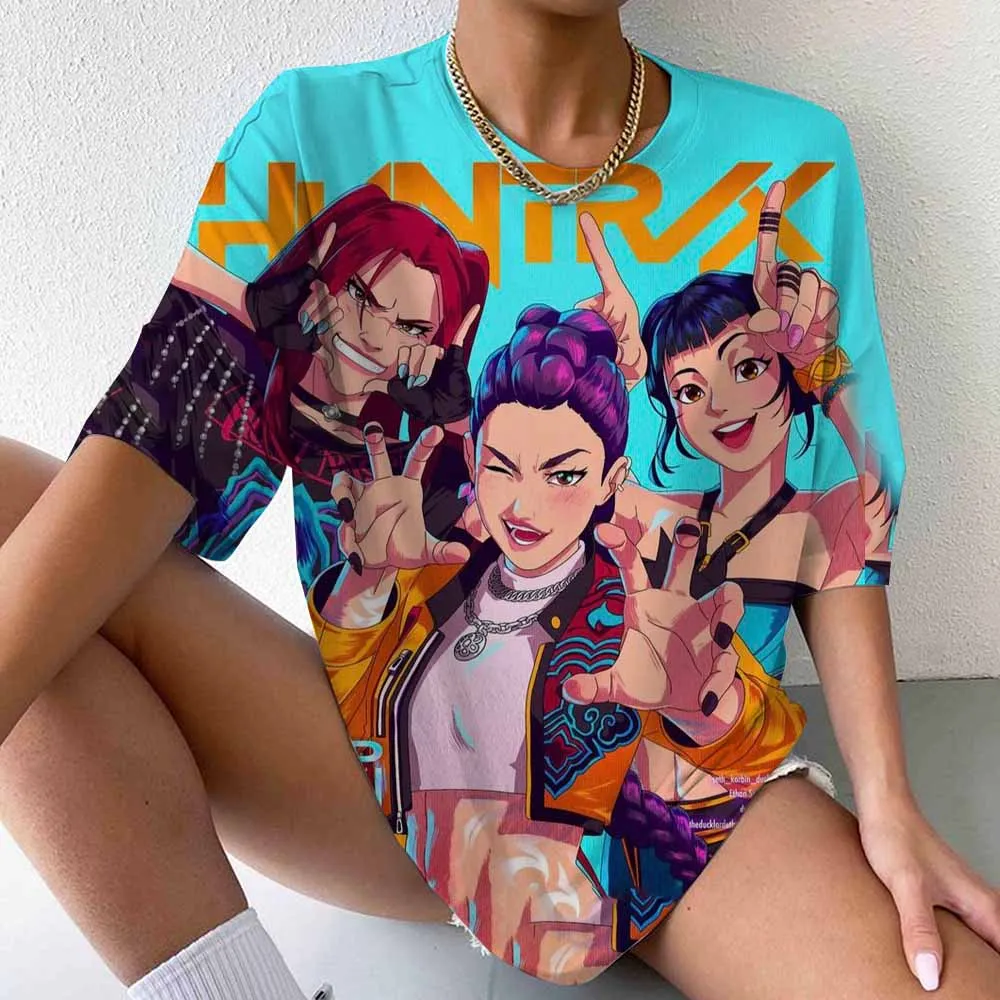 

HUNTR/X Print Women T-Shirt Harajuku Ulzzang Fashion Streetwear Tees KPop Demon Hunters Anime Graphic Y2k Tops Aesthetic Clothes