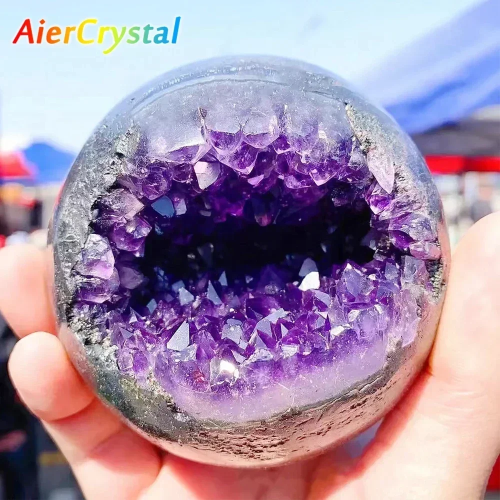 Natural Amethyst Cluster Ball Sphere Purple Quartz Stone Opening Ball Sphere Energy Healing Mineral Crystal Rock Room Decor