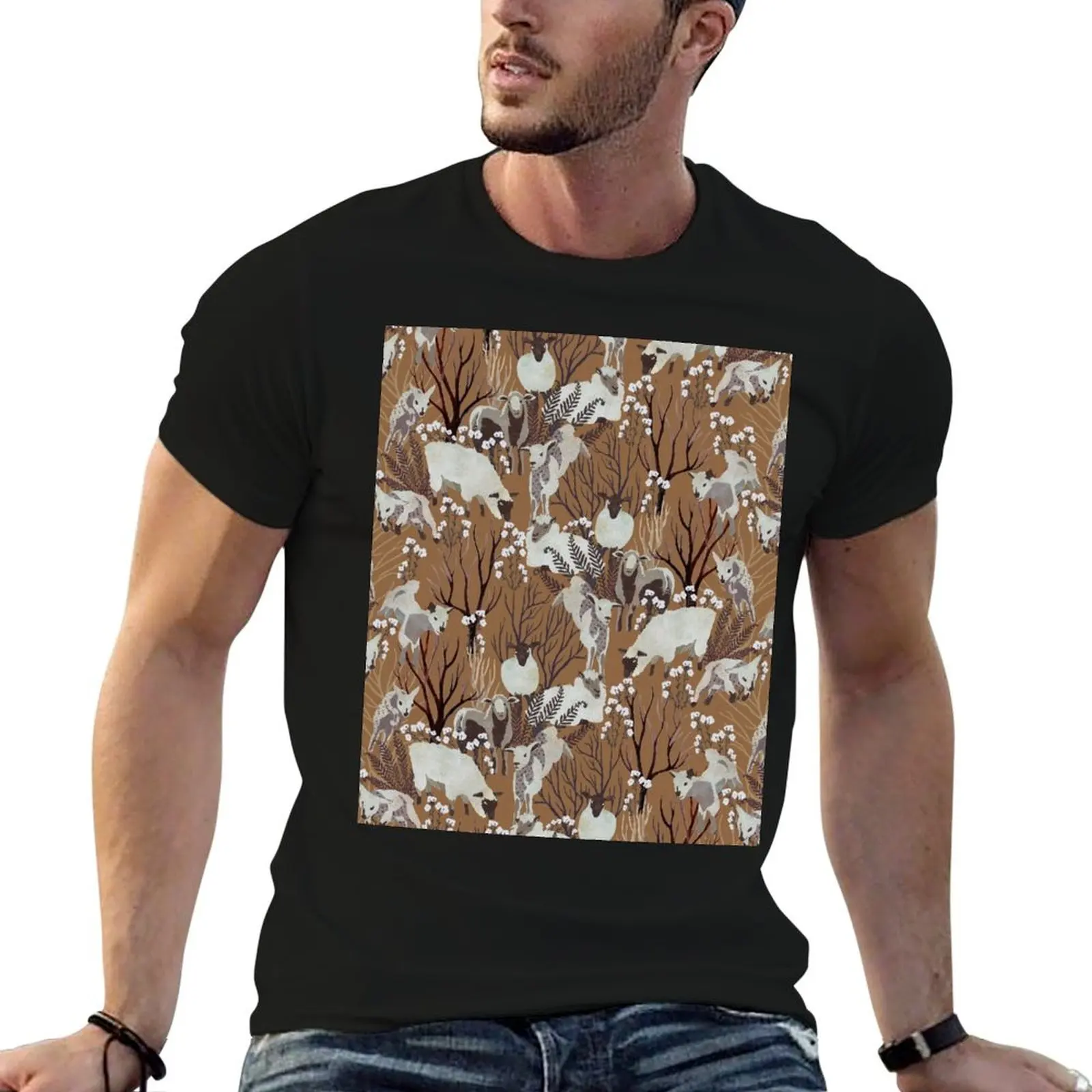 

Sheep with trees and flowers T-Shirt graphics boys whites animal prinfor boys mens tall t shirts