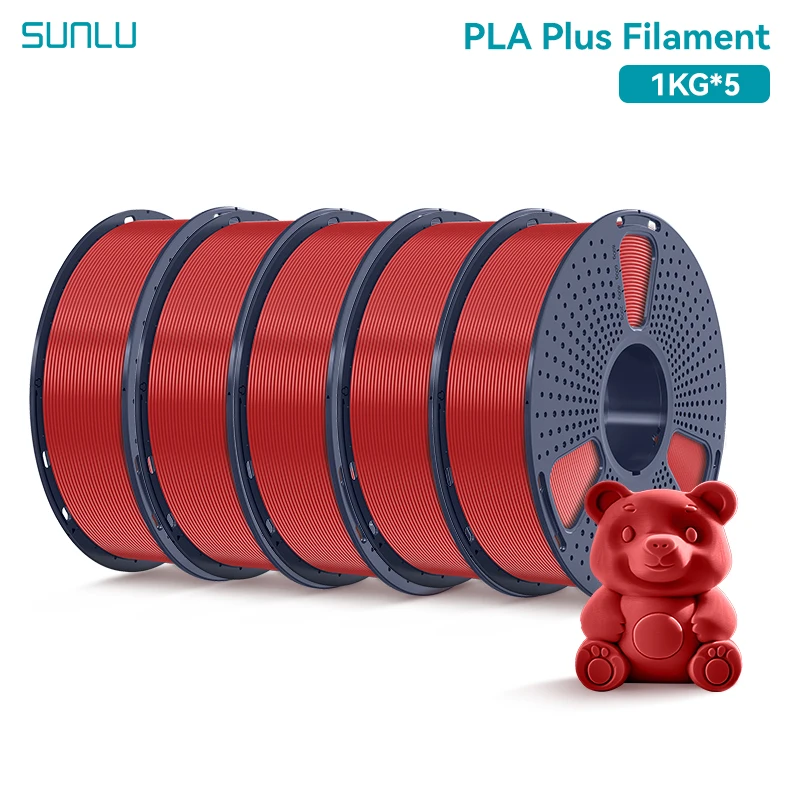 SUNLU 5 kg PLA Plus/klares 3D-Drucker-Filament, 1,75 mm, 1000 g Spule (2,2 lbs), ordentlich arrangiert, kein Knoten-Filament, passend für die meisten FDM-Drucker